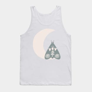 Crescent Moon and Butterfly With Folk Art Wild Flowers in Putty and Sage Boho Nursery Colors Tank Top